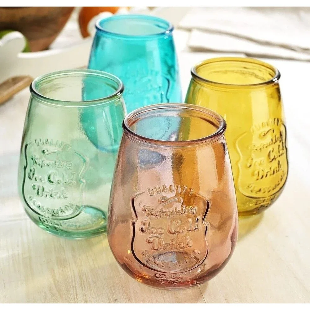 Glaver's Stemless Wine Glasses Set of 4 – 21oz 21 Ounces, Ice Cold-Multicolor